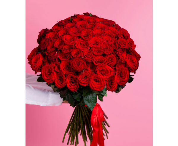 Bukiet 100 Czerwonych Róż 60 cm