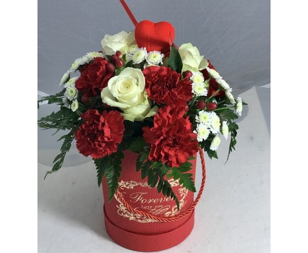 Flowers `box czerwono-kremowy